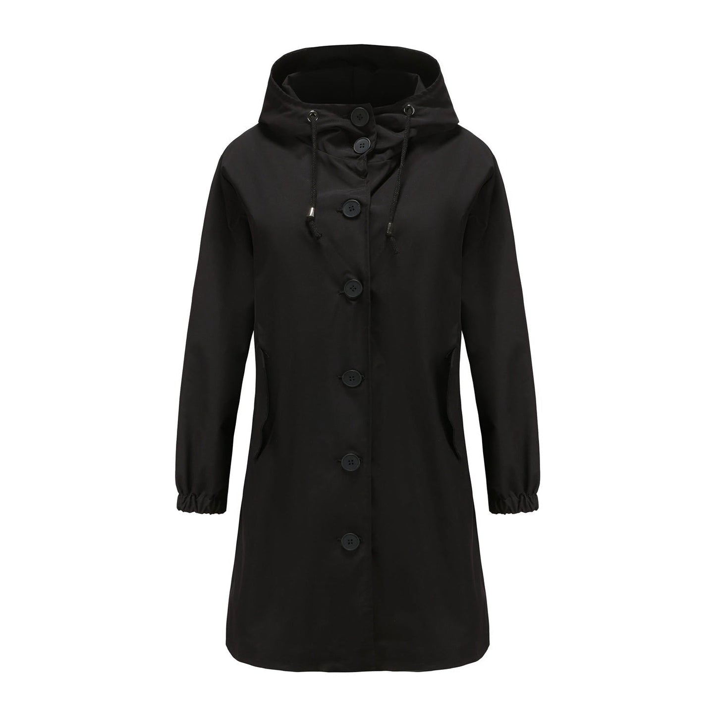 Imperméable A Line Nancy Capuche Bouton Devant Longueur Genou Nylon Durable Femme