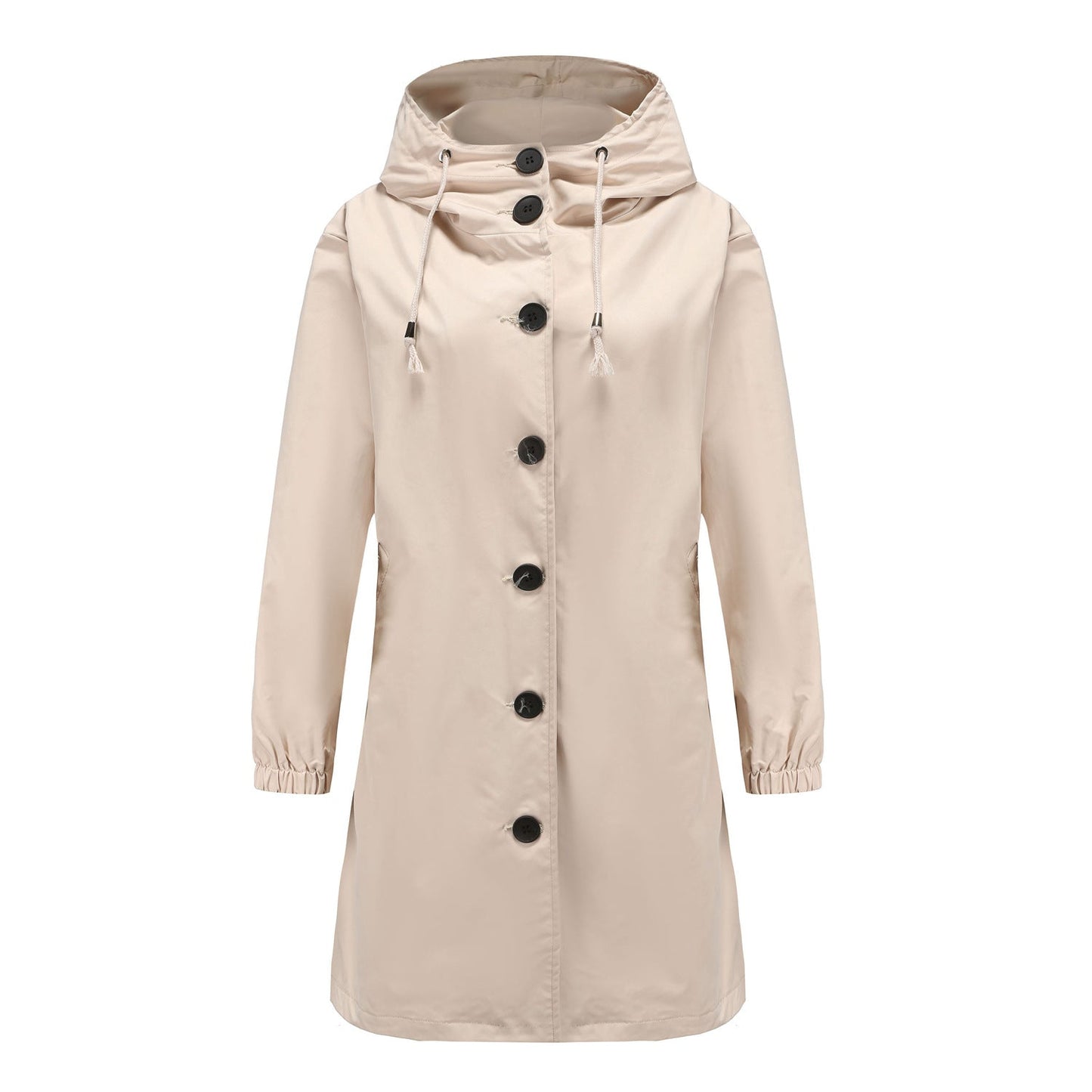 Imperméable A Line Nancy Capuche Bouton Devant Longueur Genou Nylon Durable Femme