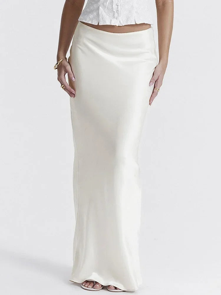 Jupe Longue Satinée Pour Femme Élégante Design Lisse Taille Ajustée Idéale Pour Jour Et Fête