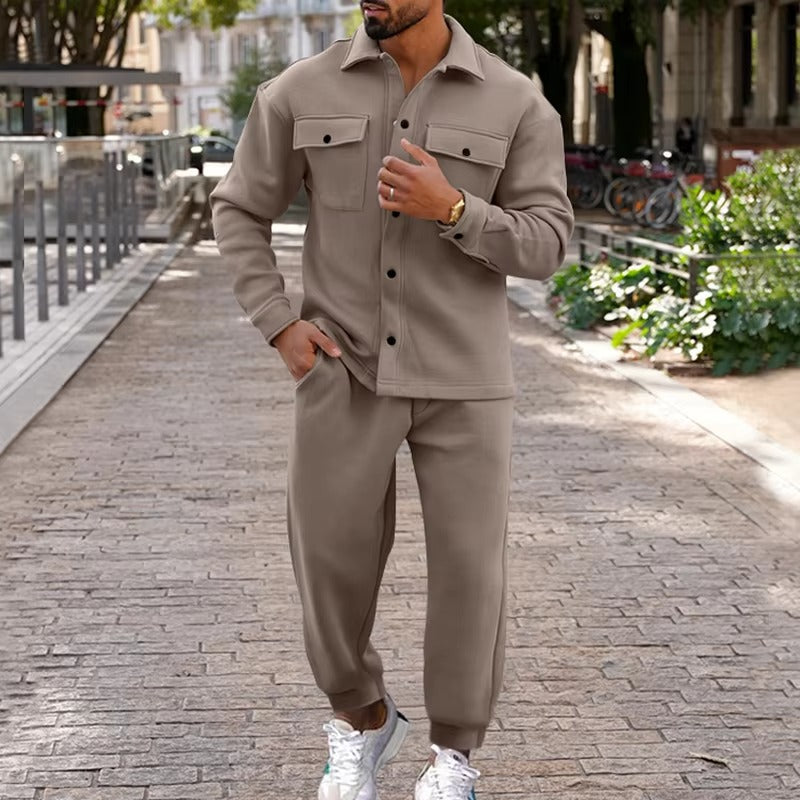 Amawinc Veste Cargo En Daim Pour Homme Automne Hiver Avec Poches Multiples Et Pantalon Deux Pièces