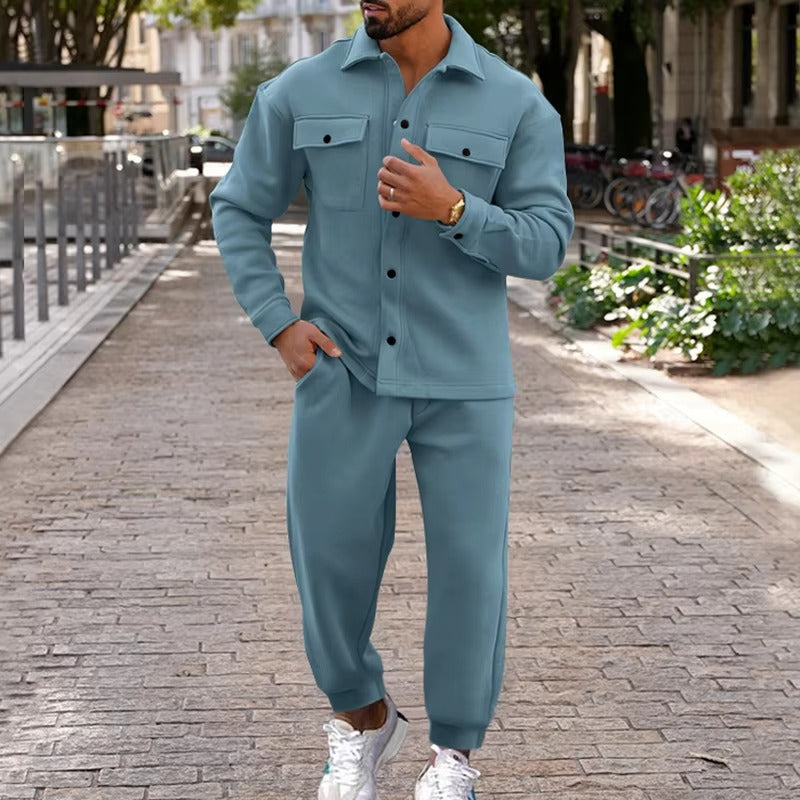 Amawinc Veste Cargo En Daim Pour Homme Automne Hiver Avec Poches Multiples Et Pantalon Deux Pièces