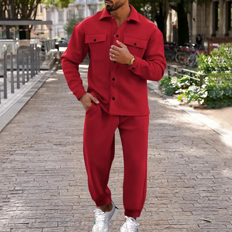 Amawinc Veste Cargo En Daim Pour Homme Automne Hiver Avec Poches Multiples Et Pantalon Deux Pièces