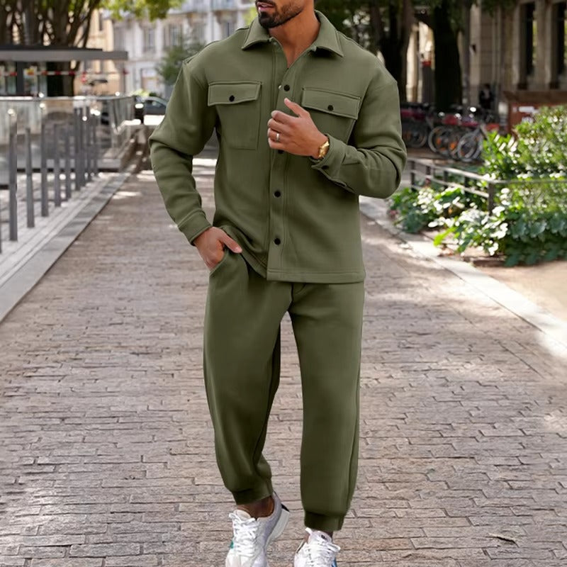 Amawinc Veste Cargo En Daim Pour Homme Automne Hiver Avec Poches Multiples Et Pantalon Deux Pièces