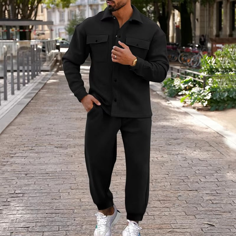 Amawinc Veste Cargo En Daim Pour Homme Automne Hiver Avec Poches Multiples Et Pantalon Deux Pièces
