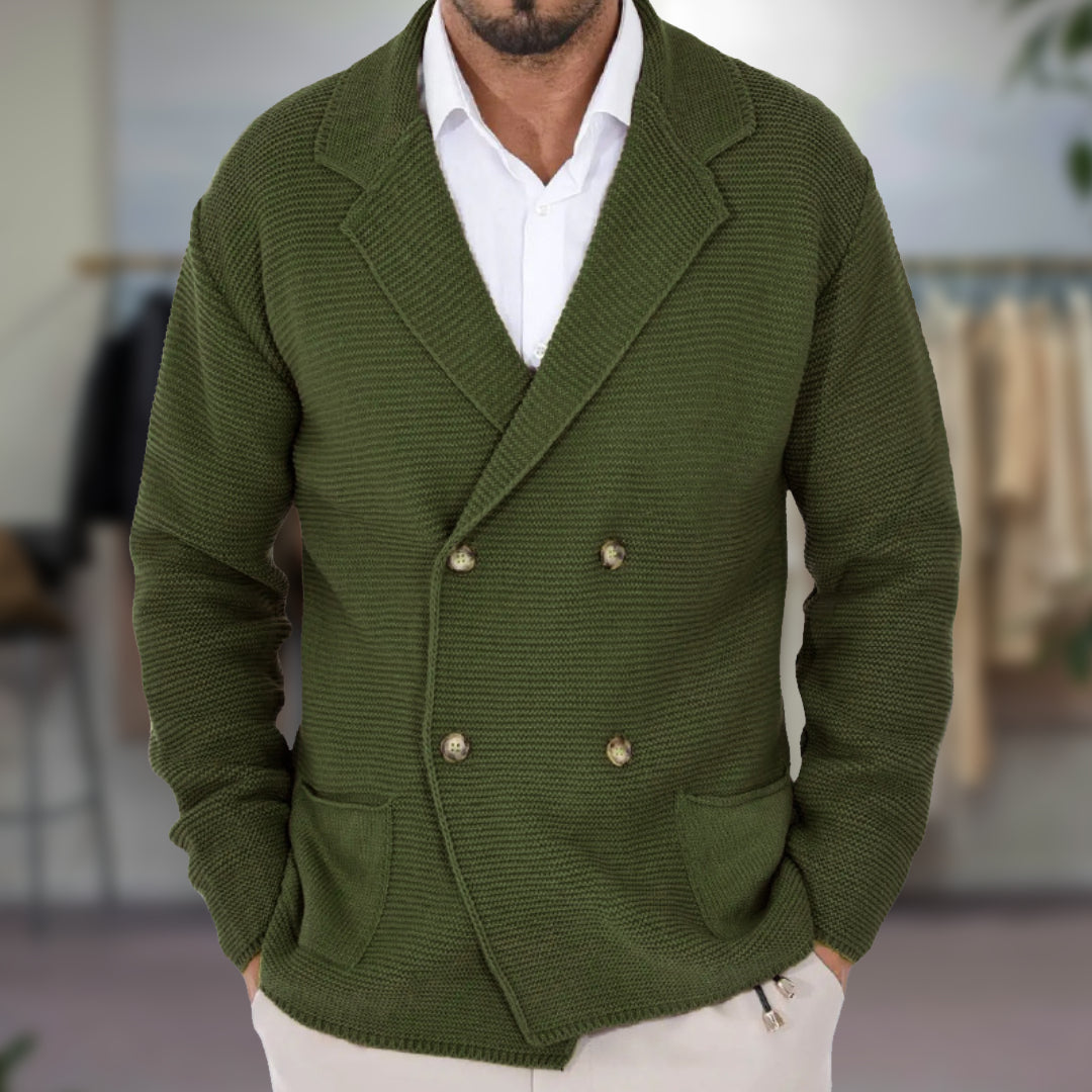 Cardigan Homme Double Boutonnage Bleu Marine Chaleur Intemporelle Coupe Tailorée Tricot Respirant