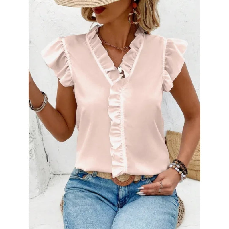 Edle Sophia Damenbluse: V-Ausschnitt & Rüschen