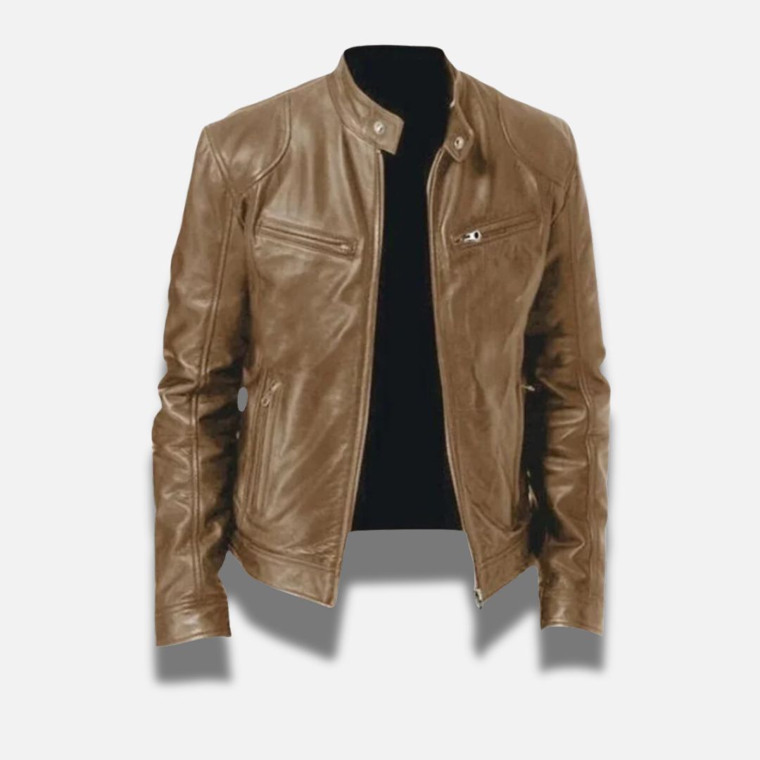 Veste Oscar Cuir Premium Slim Fit Racer Avec Col Band Et Poches Zippées Pour Hommes Collection Élégante Polyvalente