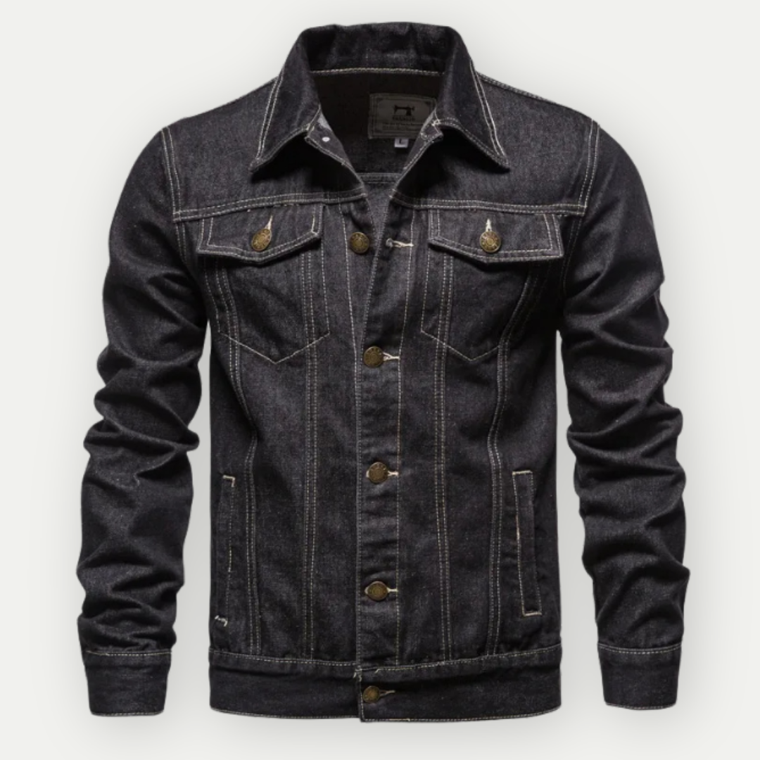 Veste Denim Leo Homme Coupe Regular Bleu Clair Col Boutonné Front Boutons Amawinc Décontractée