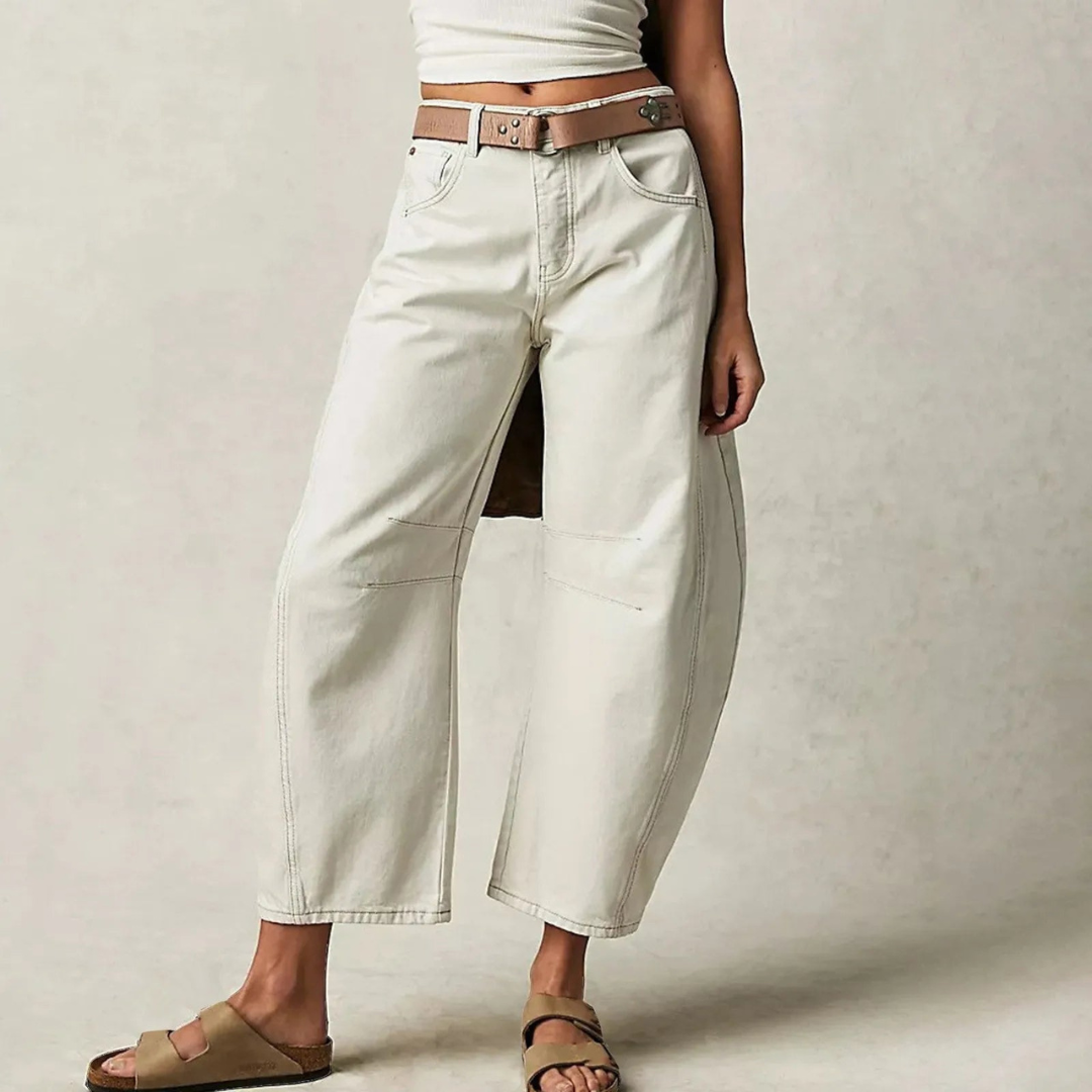 Jean Vintage À Jambes Larges Taille Moyenne Longueur Croppée Collection Amawinc Élégance Décontractée Polyvalente