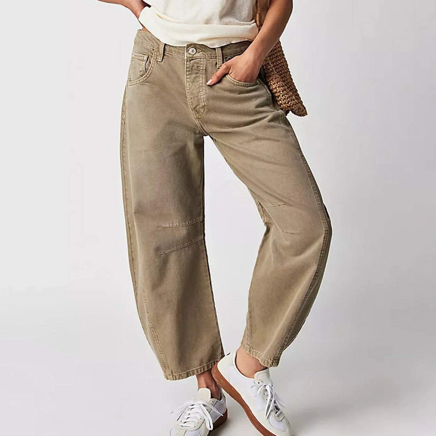 Jean Vintage À Jambes Larges Taille Moyenne Longueur Croppée Collection Amawinc Élégance Décontractée Polyvalente