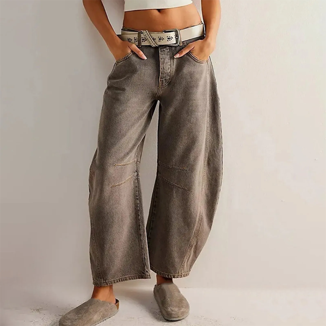 Jean Vintage À Jambes Larges Taille Moyenne Longueur Croppée Collection Amawinc Élégance Décontractée Polyvalente
