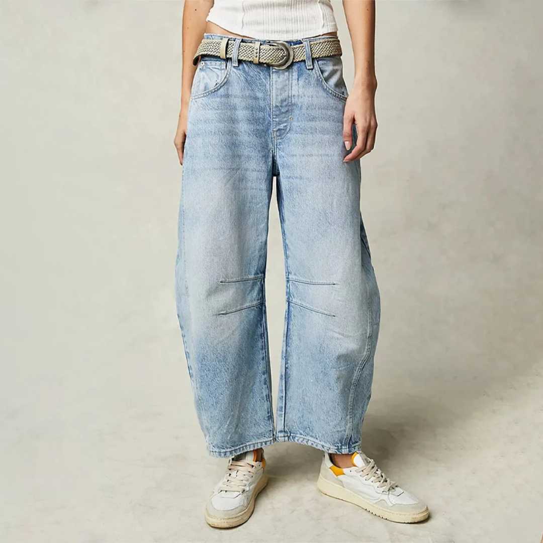 Jean Vintage À Jambes Larges Taille Moyenne Longueur Croppée Collection Amawinc Élégance Décontractée Polyvalente