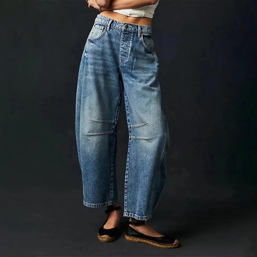 Jean Vintage À Jambes Larges Taille Moyenne Longueur Croppée Collection Amawinc Élégance Décontractée Polyvalente