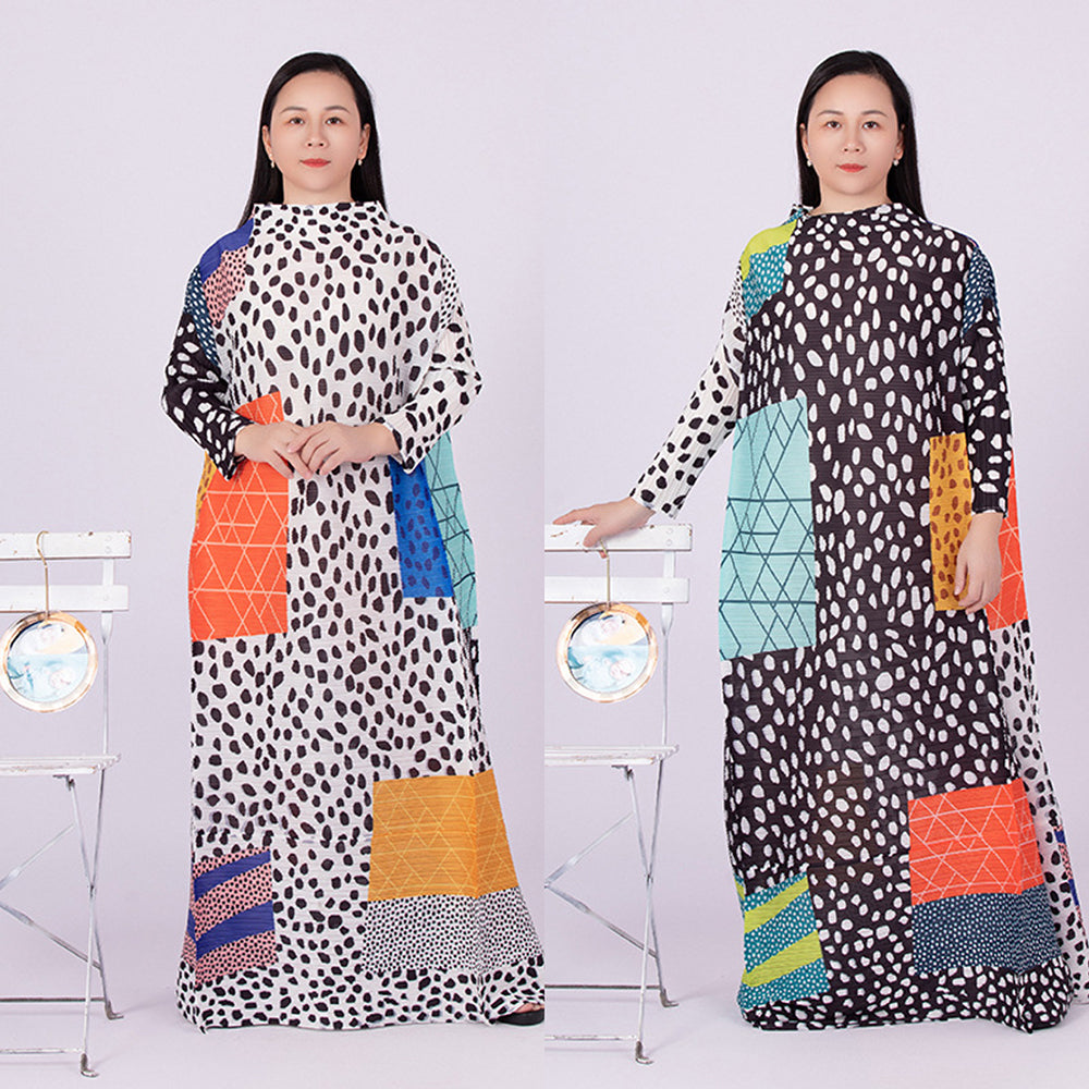Robe Vivian À Plis Léopard Contraste Manche Longue Pour Femme Élégante Confortable Idéale Pour Soirée