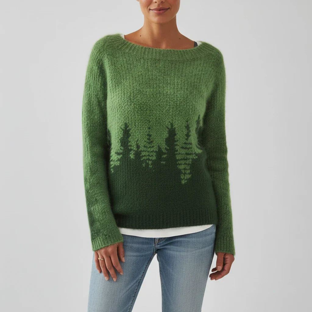 Pull Imprimé Pour Femme Col Rond Coupe Décontractée Idéal Pour Superposer Imprimés Fair Isle Et Motifs Arbres