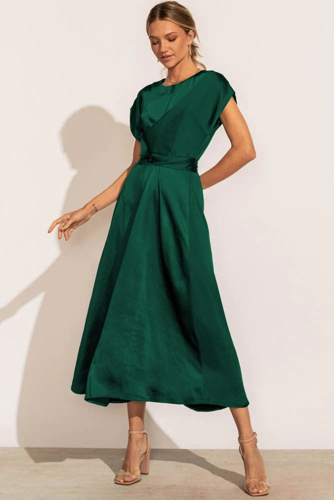 Robe Midi Amawinc Femme Décolleté en V Effet Portefeuille Coupe A Ligne Élégante et Confortable