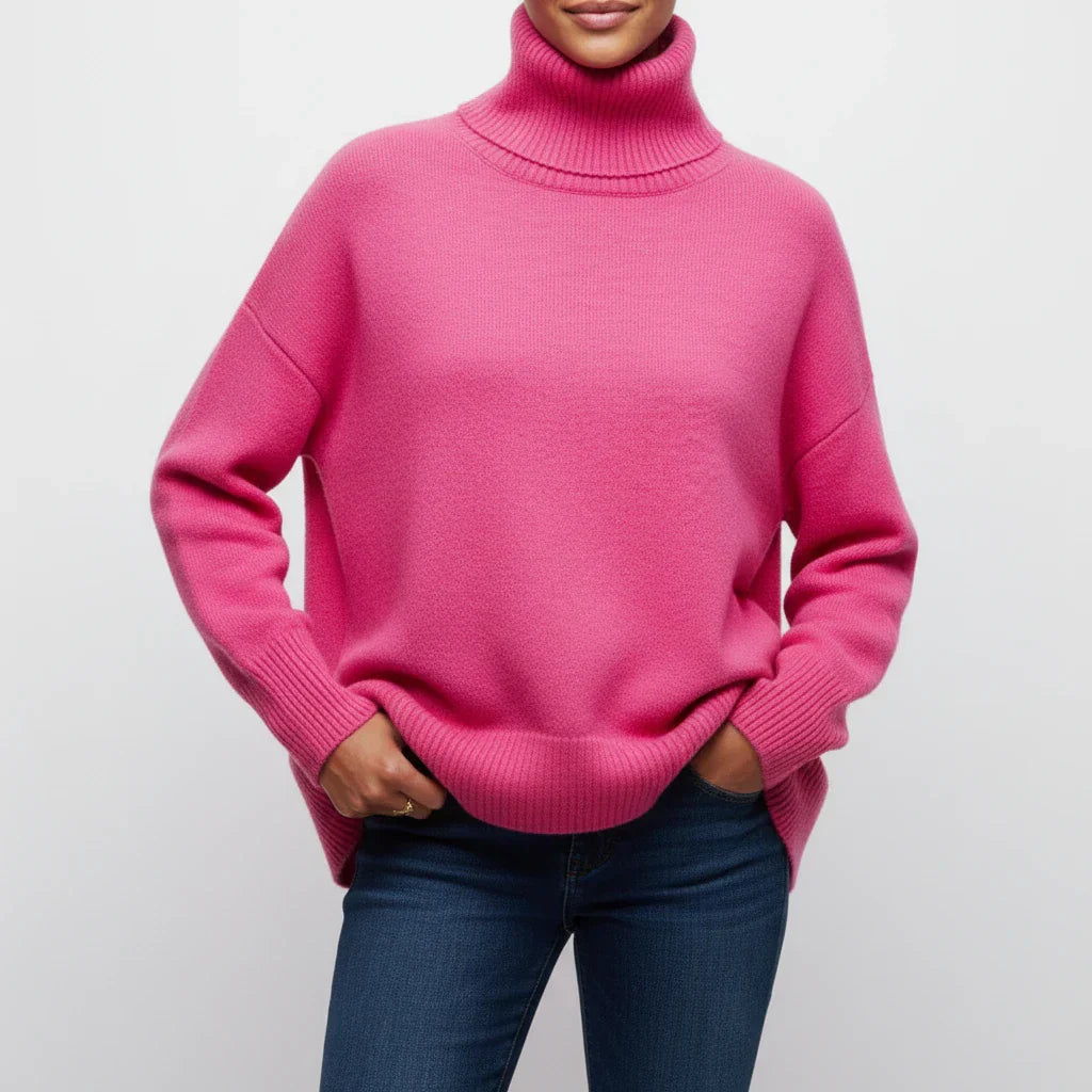 Pull Oversized Pour Femme Col Roulé Tricot Côtelé Épaules Décontractées Pour Couches Confortables