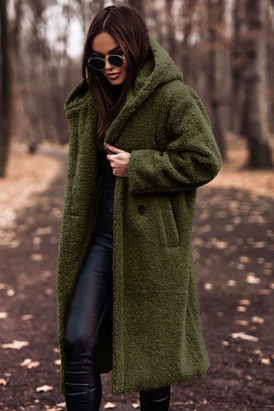 Manteau D'Hiver Chaud Et Élégant Mi Long Col Haut Avec Boutons Et Ceinture À La Taille Et Poches Spacieuses