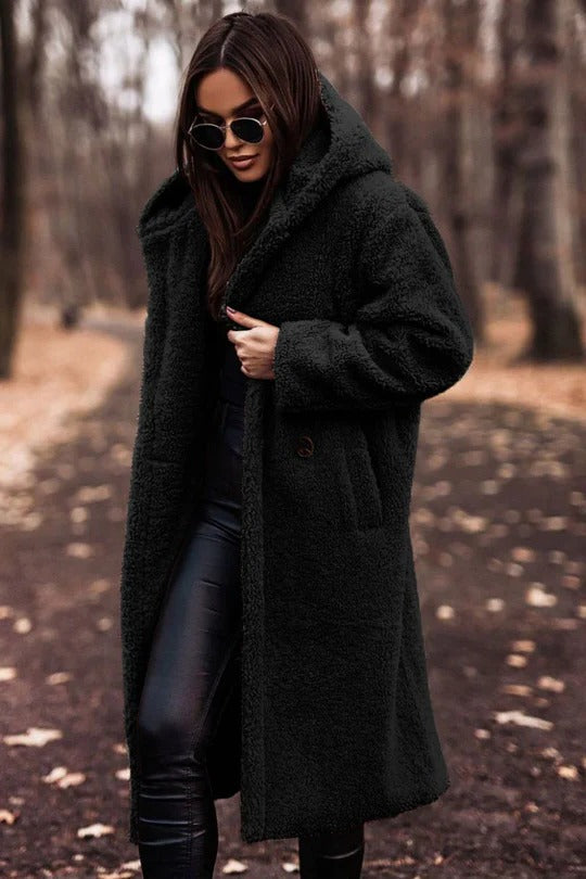 Manteau D'Hiver Chaud Et Élégant Mi Long Col Haut Avec Boutons Et Ceinture À La Taille Et Poches Spacieuses