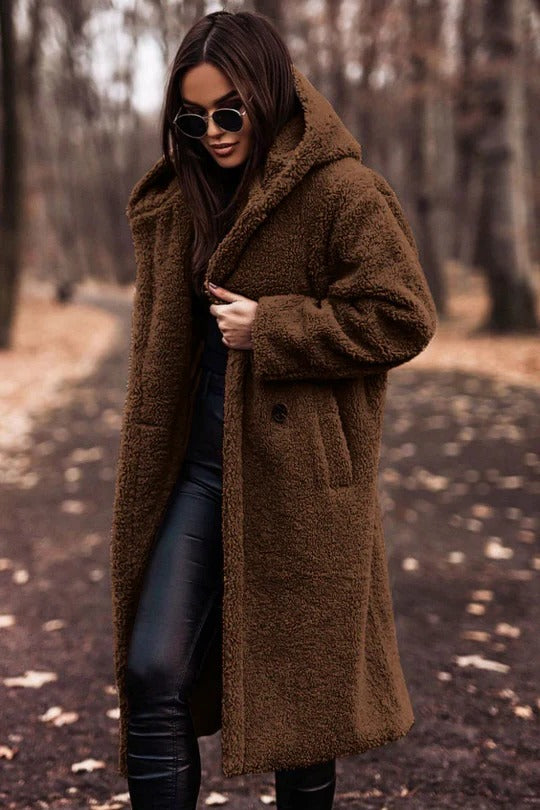 Manteau D'Hiver Chaud Et Élégant Mi Long Col Haut Avec Boutons Et Ceinture À La Taille Et Poches Spacieuses