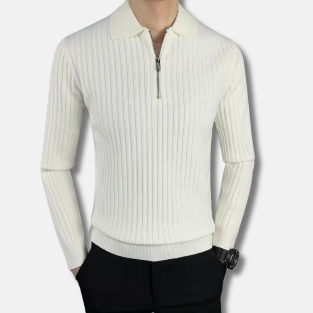 Pull Homme En Maille Rasée Col Polo Demi Zip Slim Fit Pour Look Smart Casual Et Décontracté