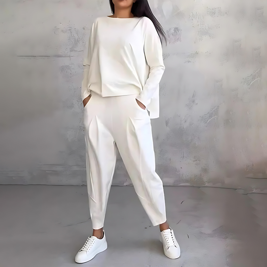 Maya Ensemble Décontracté Pour Femme Haut Fluide À Manches Longues Et Pantalon Fuselé Coupe Moderne Pour Détente Voyage