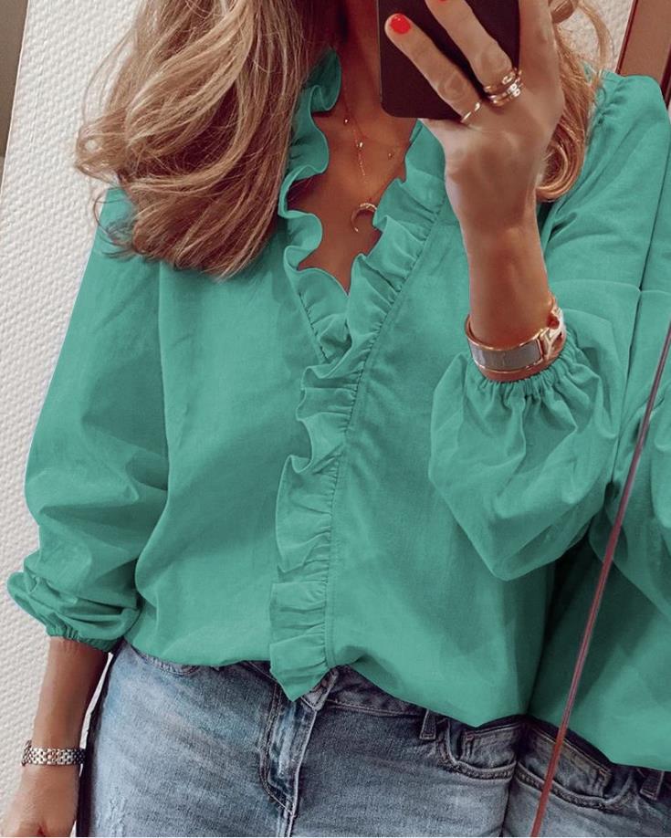 Lena Blouse Volants Col V Élégante Confortable Pour Bureau Et Déplacements Urbains