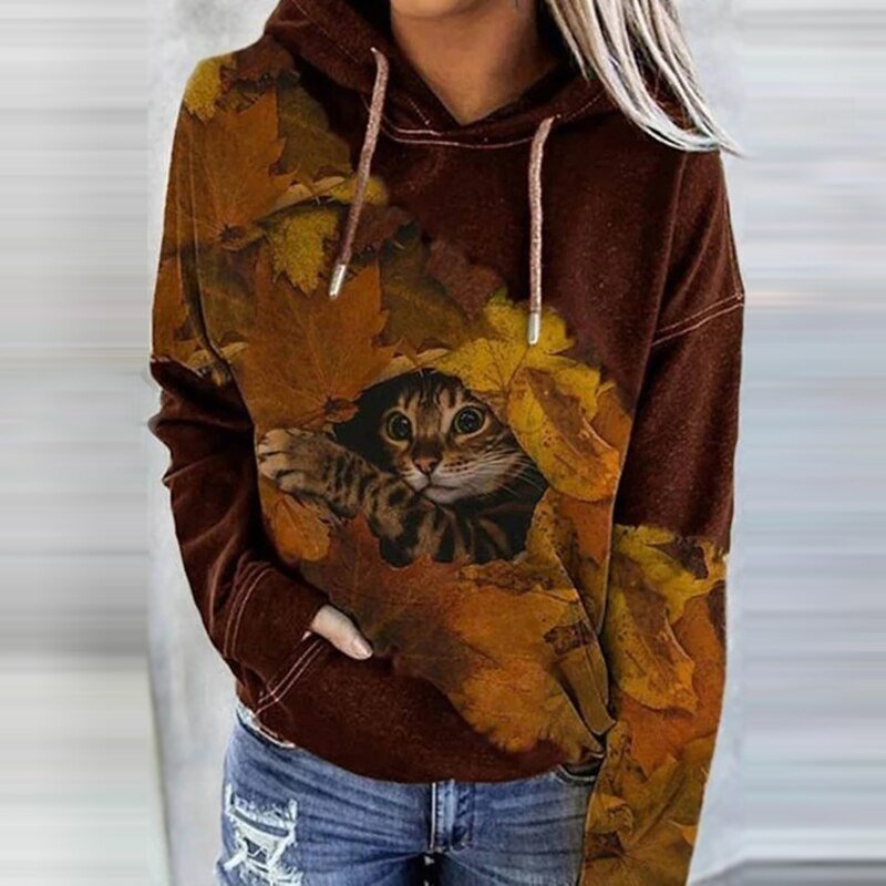 Sweat à Capuche Femme Décontracté Tissu Effet Coton Empreinte Artistique Poche Kangourou Nordisk-Flair