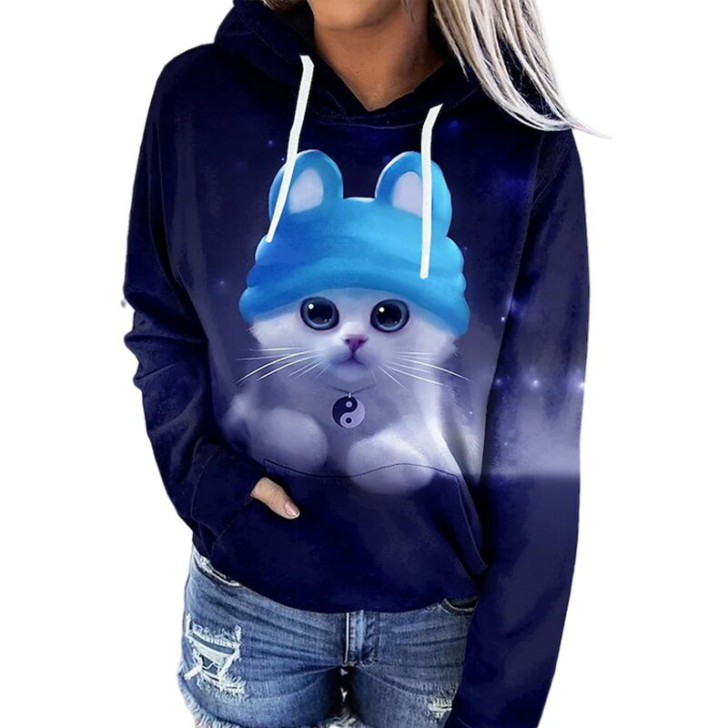 Sweat à Capuche Femme Décontracté Tissu Effet Coton Empreinte Artistique Poche Kangourou Nordisk-Flair