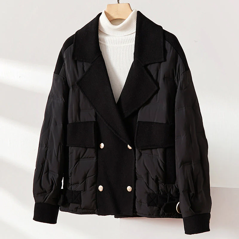 Veste Femme En Laine Rembourrée De Duvet Avec Col Revers Double Boutonnage Pour Tenues Décontractées Ou Professionnelles