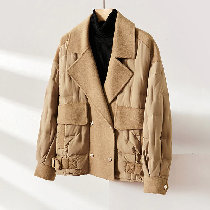 Veste Femme En Laine Rembourrée De Duvet Avec Col Revers Double Boutonnage Pour Tenues Décontractées Ou Professionnelles