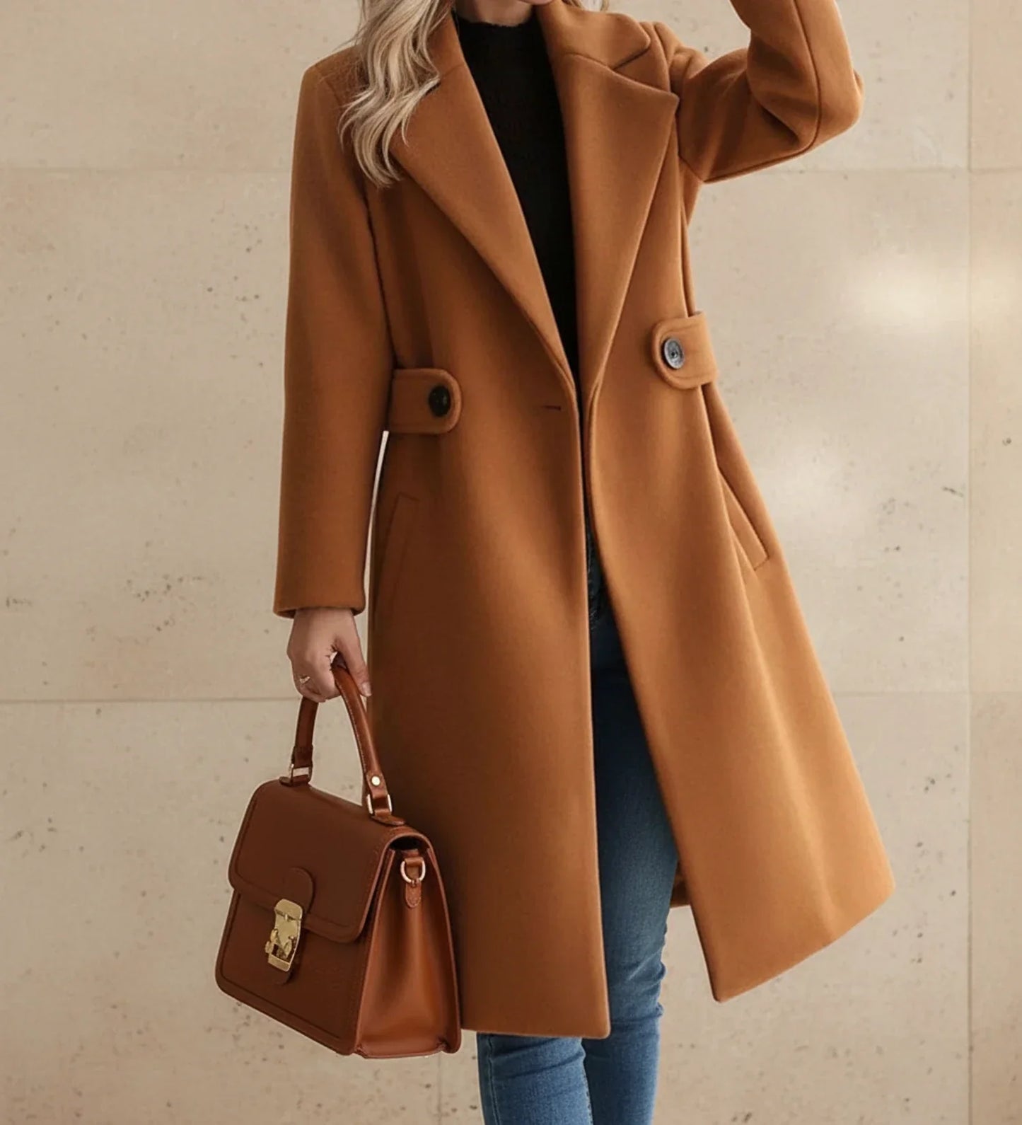 Manteau Femme Cintré Avec Ceinture Et Revers Large Pour Travail Et Décontracté Élégant