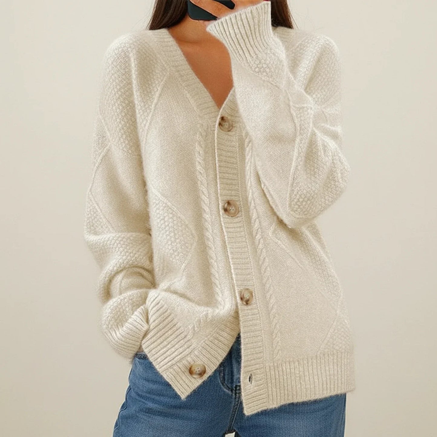 Cardigan Tricot Femme Boutonné Devant Col V Doux D'Hiver Pour Une Élégance Polyvalente