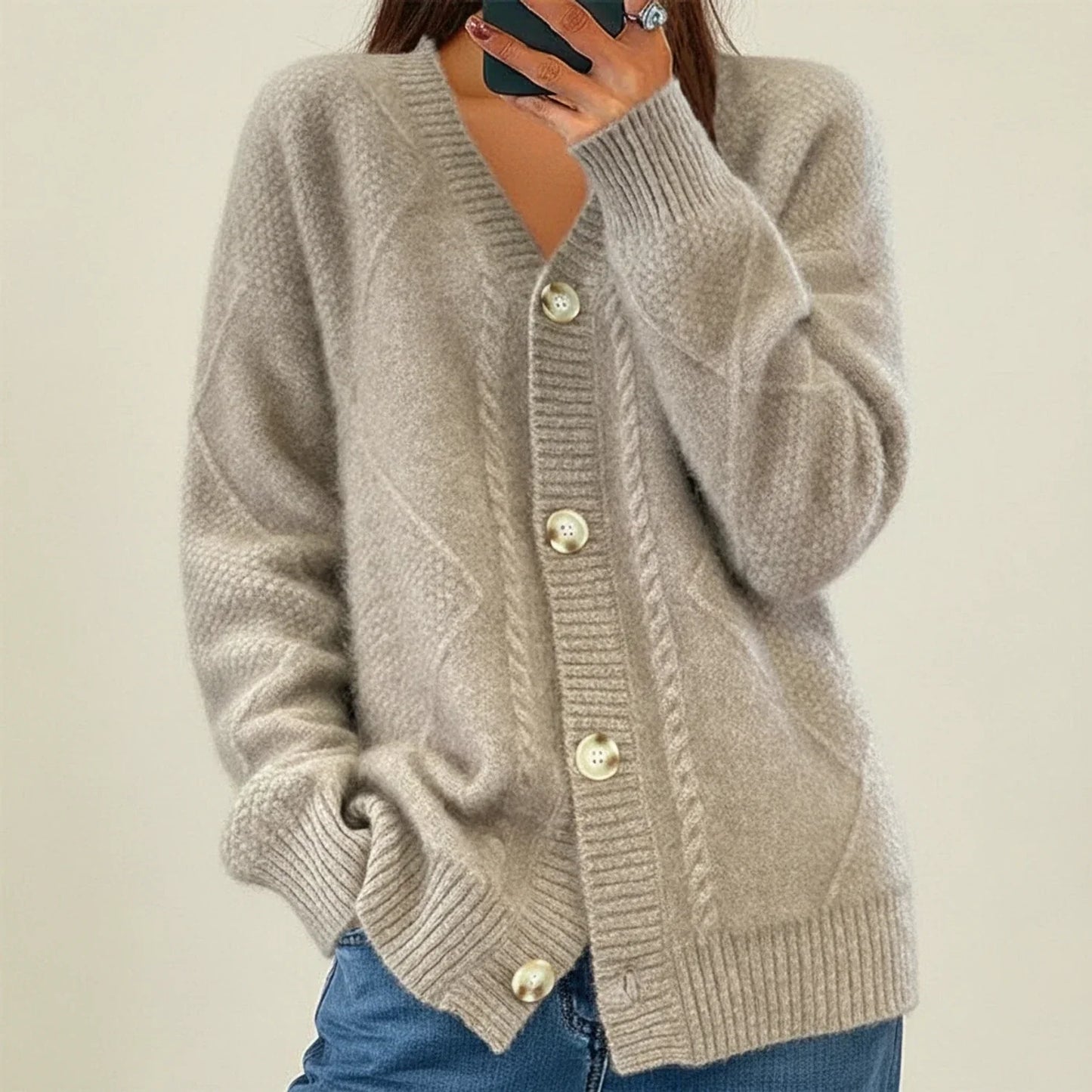 Cardigan Tricot Femme Boutonné Devant Col V Doux D'Hiver Pour Une Élégance Polyvalente