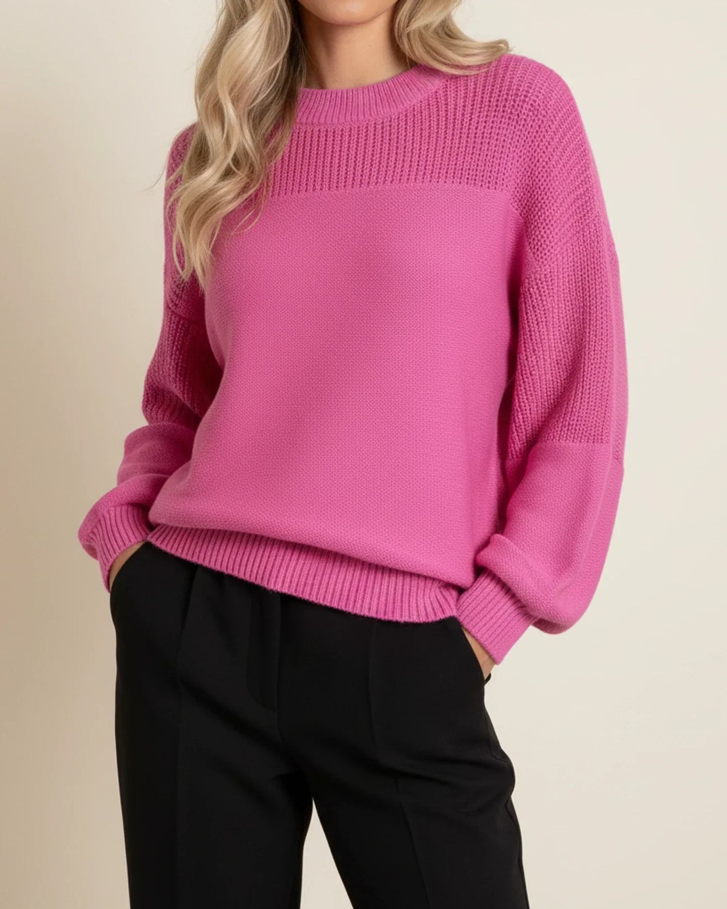 Pull En Maille Hiver Pour Femme Avec Bloc De Couleurs Col Rond Et Coupe Décontractée