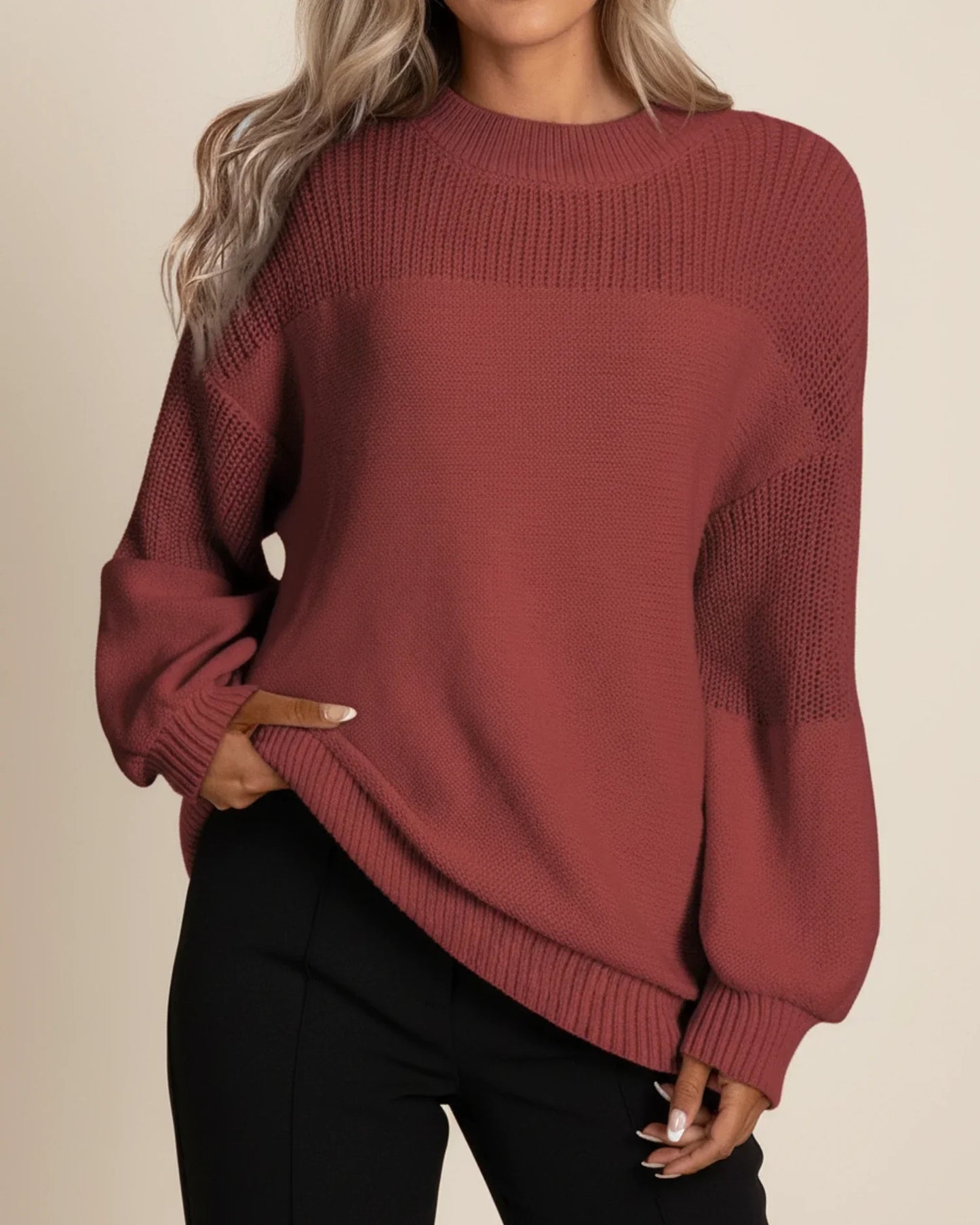 Pull En Maille Hiver Pour Femme Avec Bloc De Couleurs Col Rond Et Coupe Décontractée