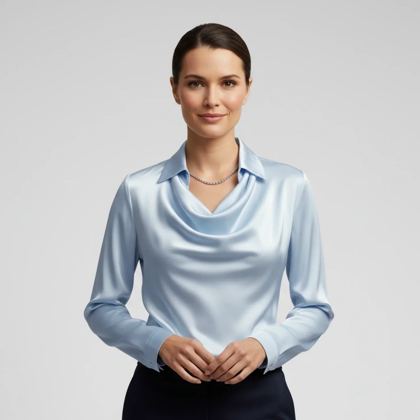 Blouse Femme À Encolure Cowl Drapée Avec Col Et Manches Longues Pour Sorties Élégantes