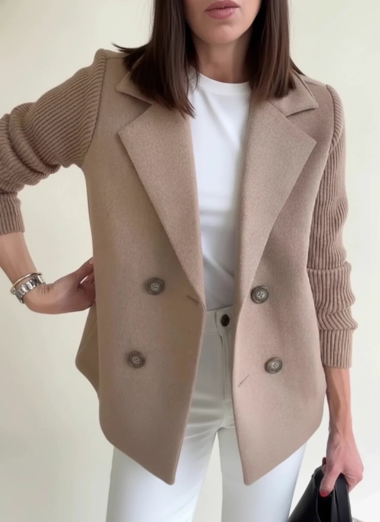 Veste Blazer Femme À Double Boutonnage Coupe Décontractée Détails Bloc De Couleur Moderne