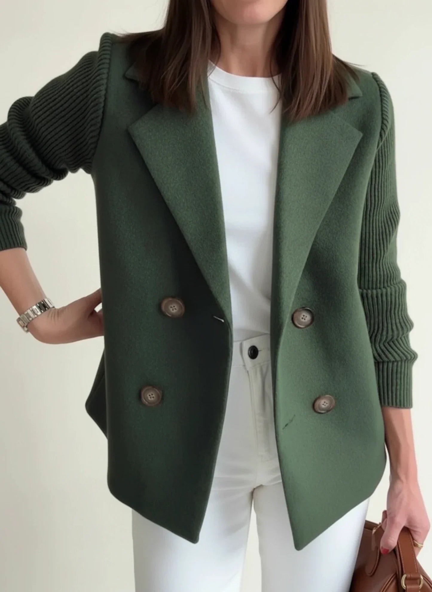 Veste Blazer Femme À Double Boutonnage Coupe Décontractée Détails Bloc De Couleur Moderne