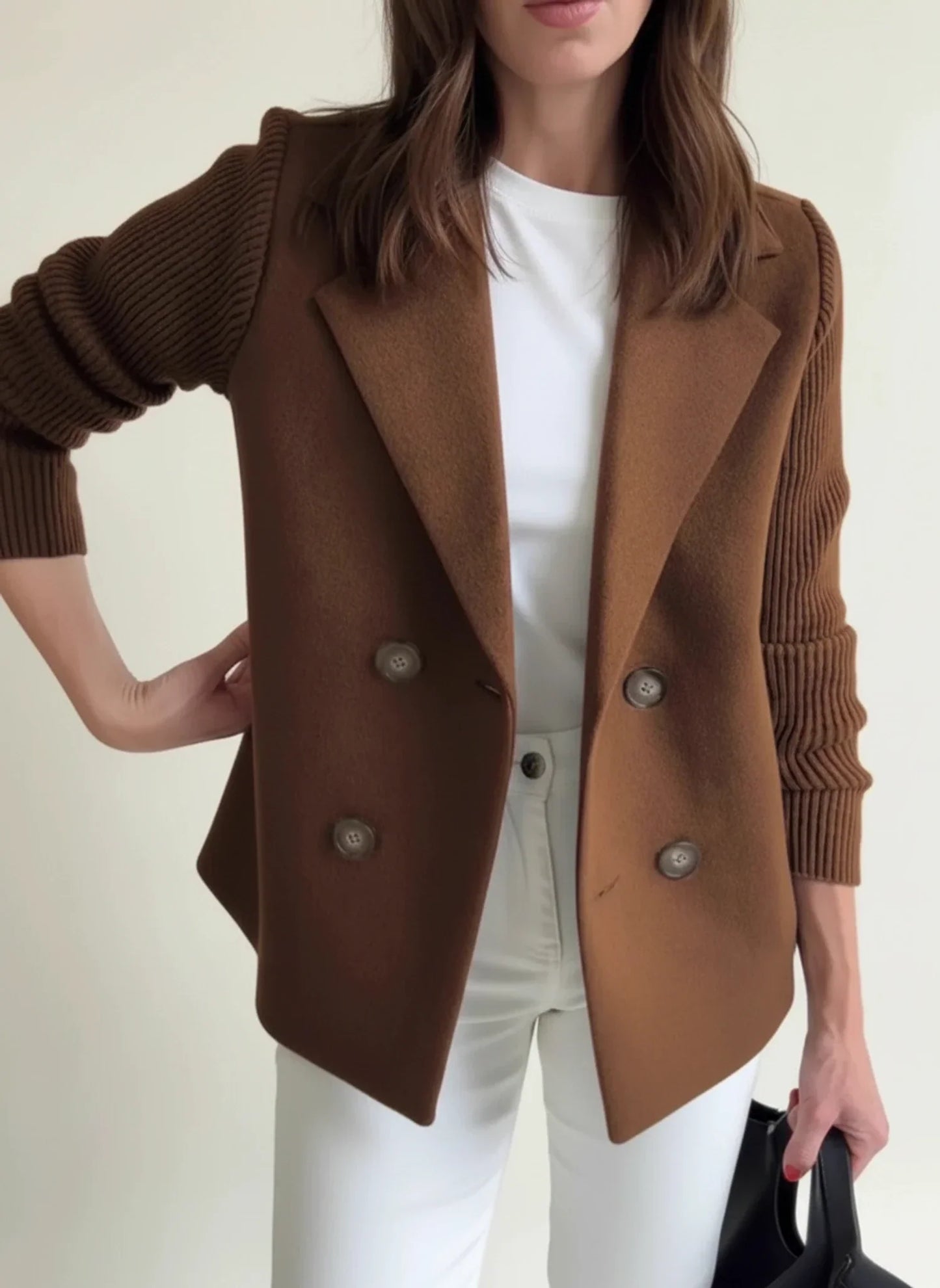 Veste Blazer Femme À Double Boutonnage Coupe Décontractée Détails Bloc De Couleur Moderne