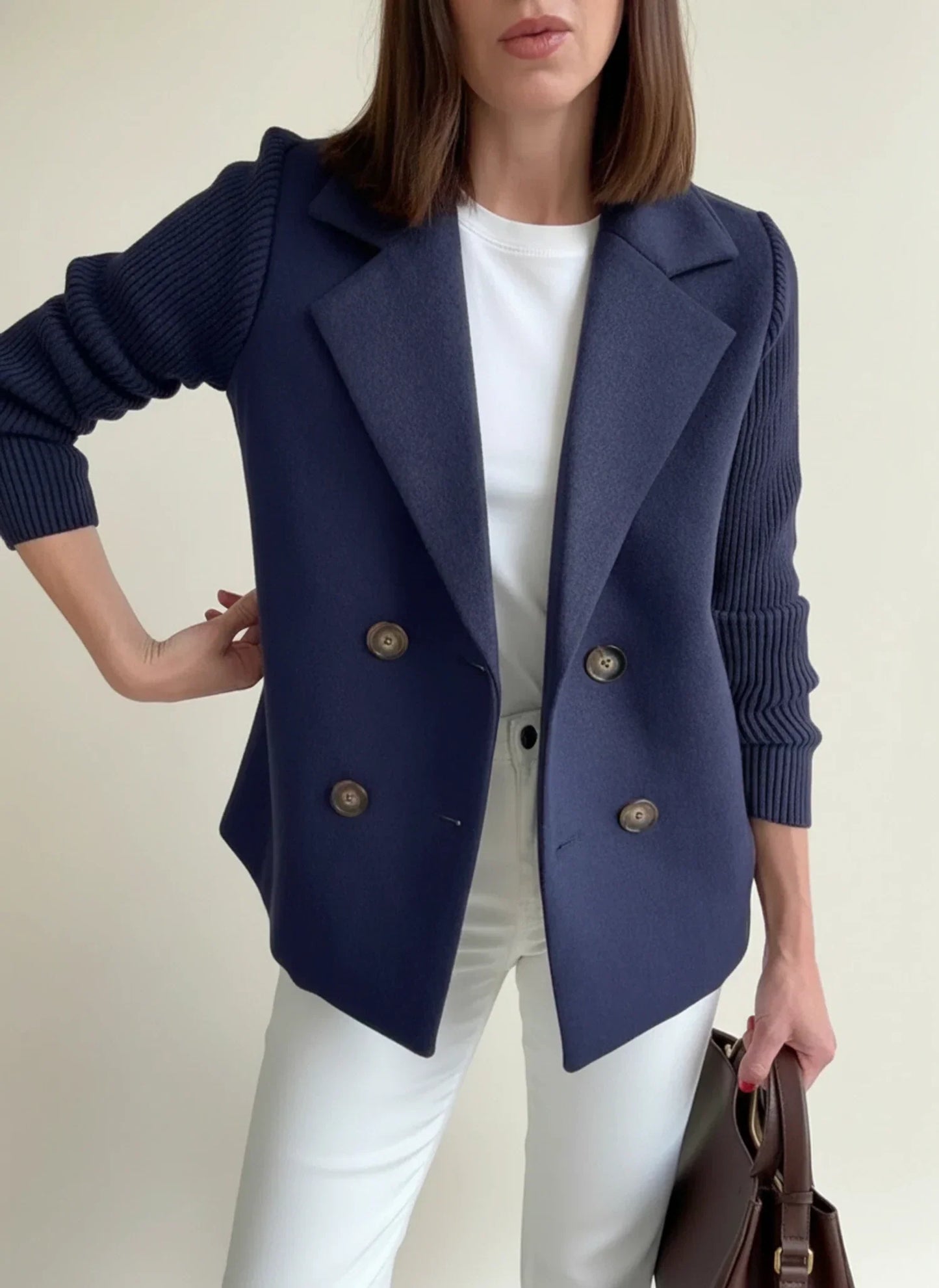 Veste Blazer Femme À Double Boutonnage Coupe Décontractée Détails Bloc De Couleur Moderne