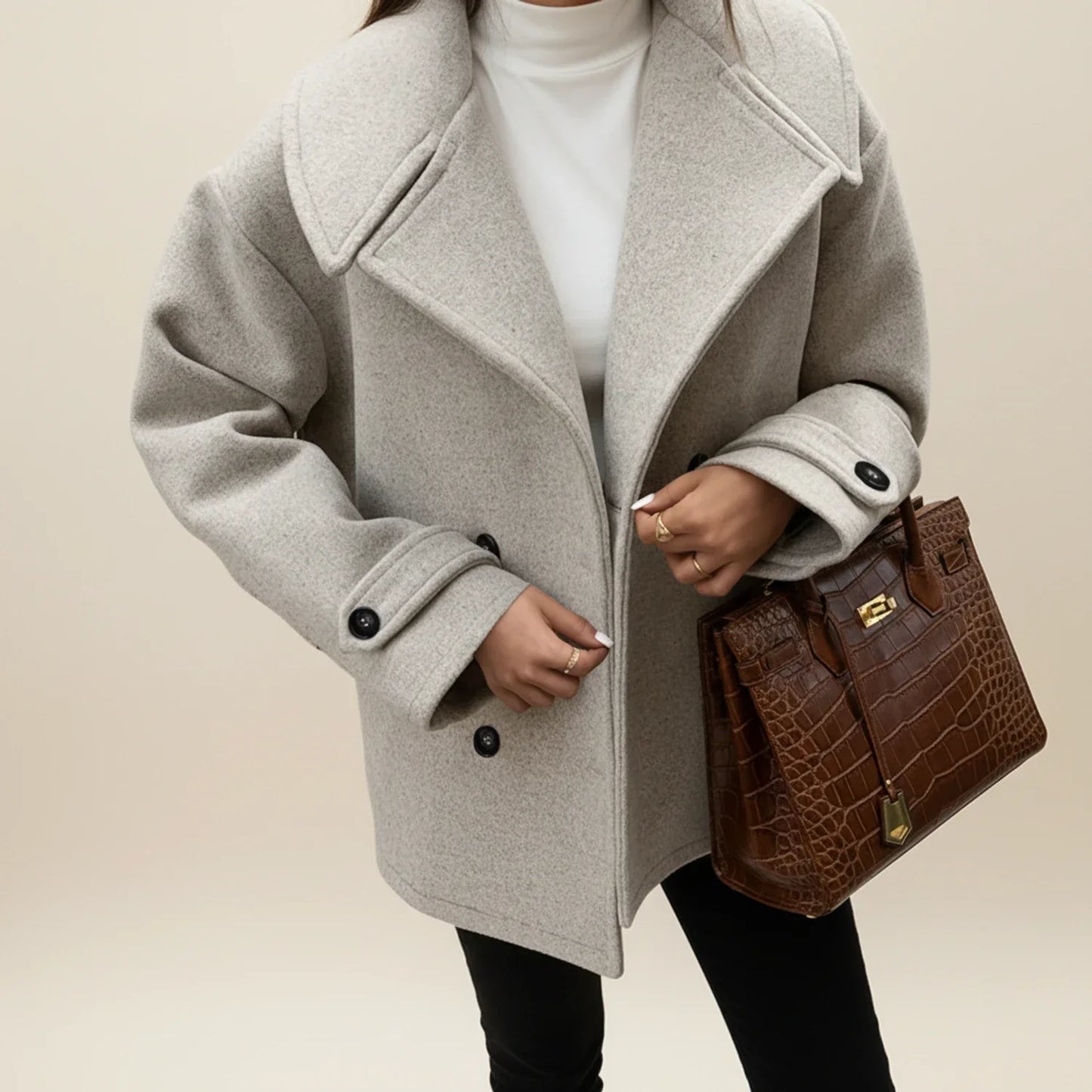 Manteau Femme Hiver Double Boutonnage Coupe Croppée Élégant Confortable Pour Allure Professionnelle