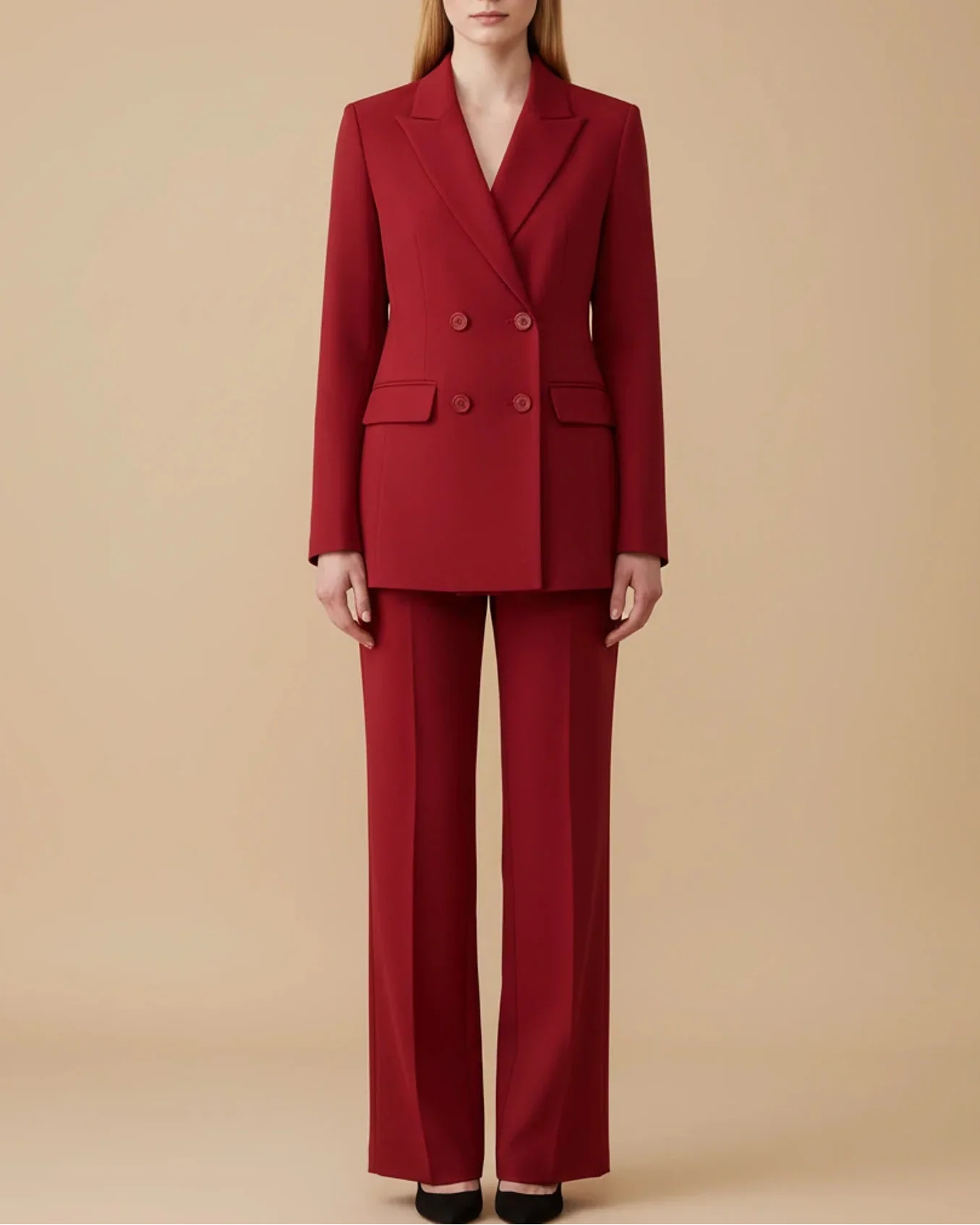 Costume Pantalon Femme Double Boutonnage Avec Blazer Tailleur Pantalon Droit Pour Bureau