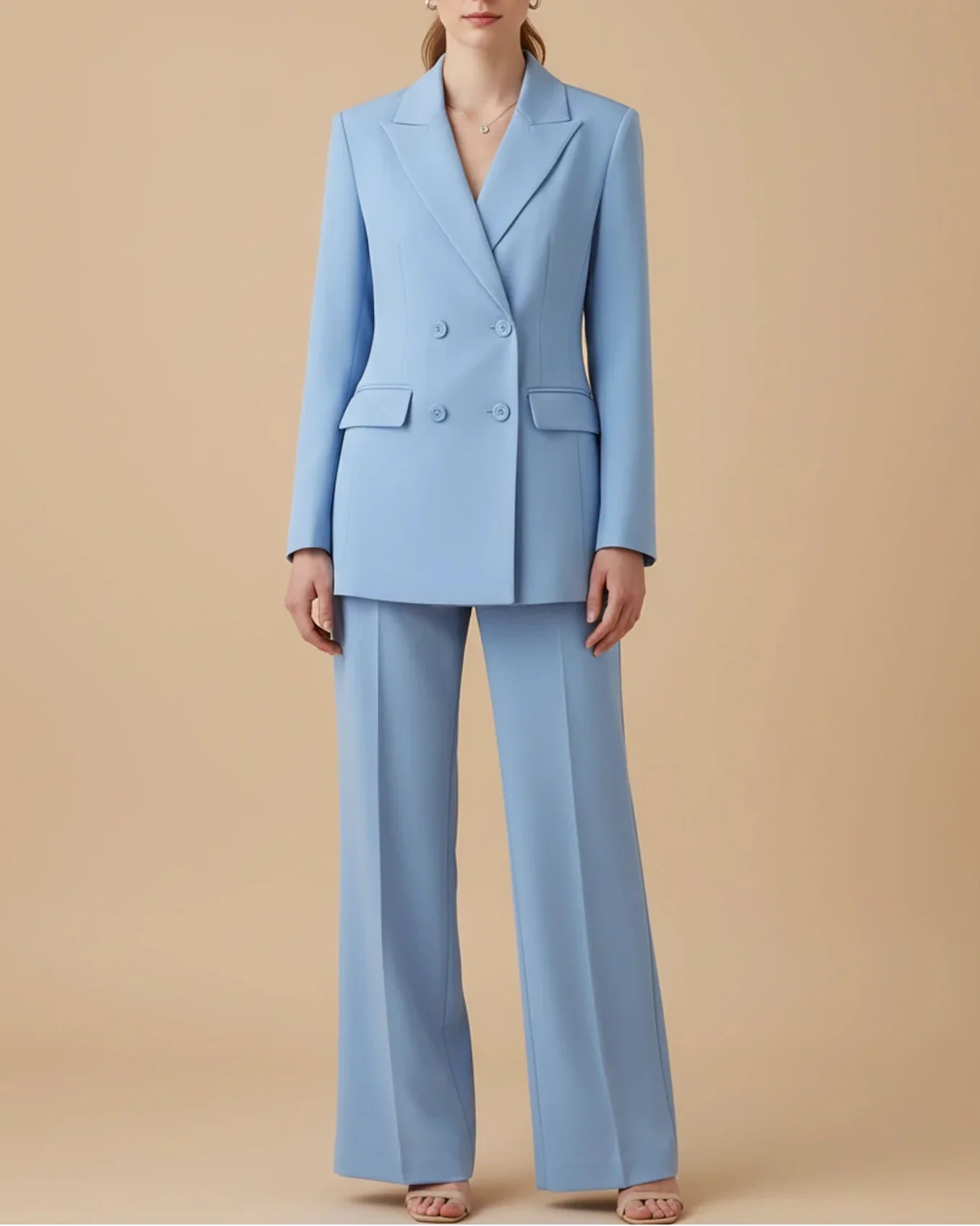 Costume Pantalon Femme Double Boutonnage Avec Blazer Tailleur Pantalon Droit Pour Bureau