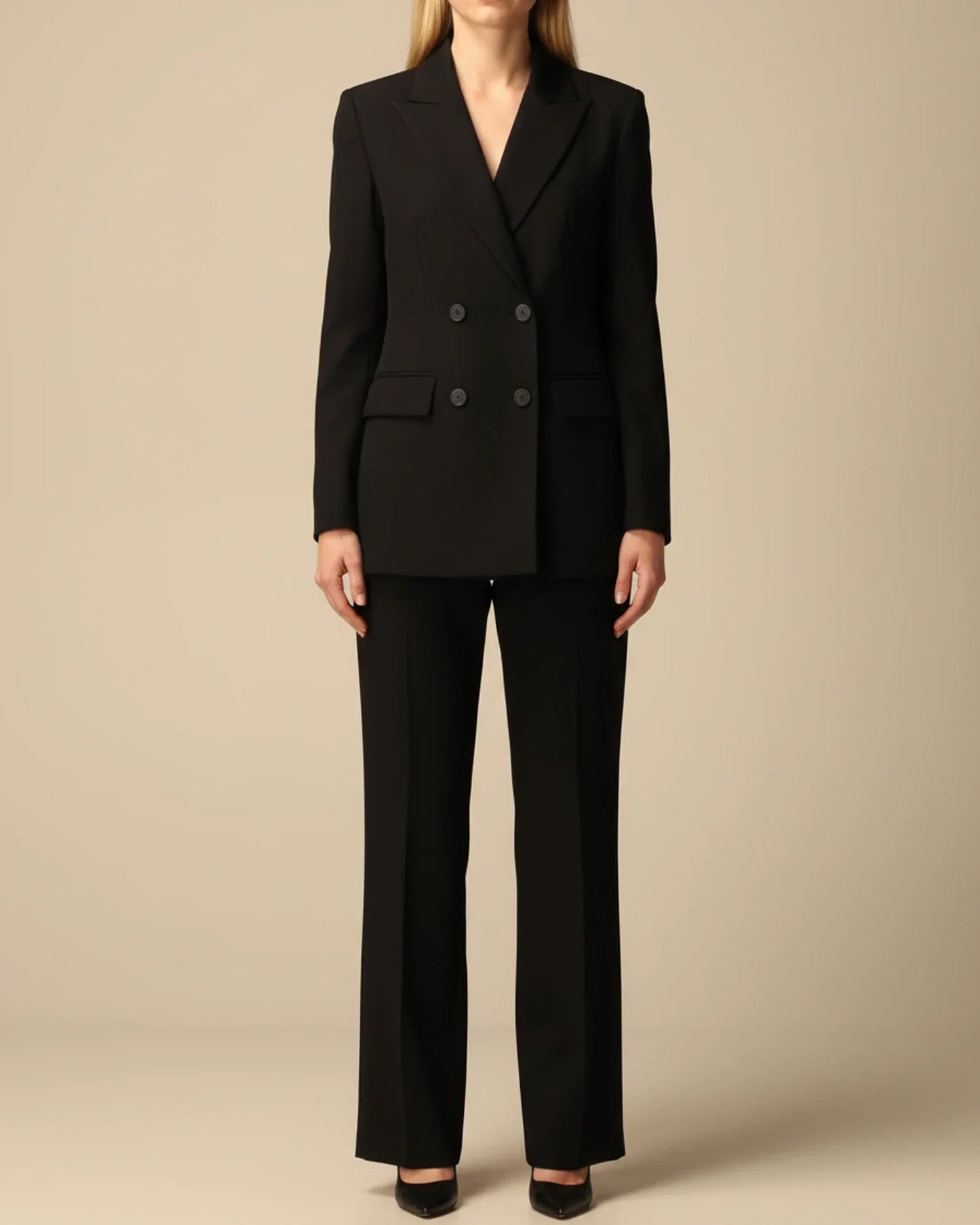 Costume Pantalon Femme Double Boutonnage Avec Blazer Tailleur Pantalon Droit Pour Bureau