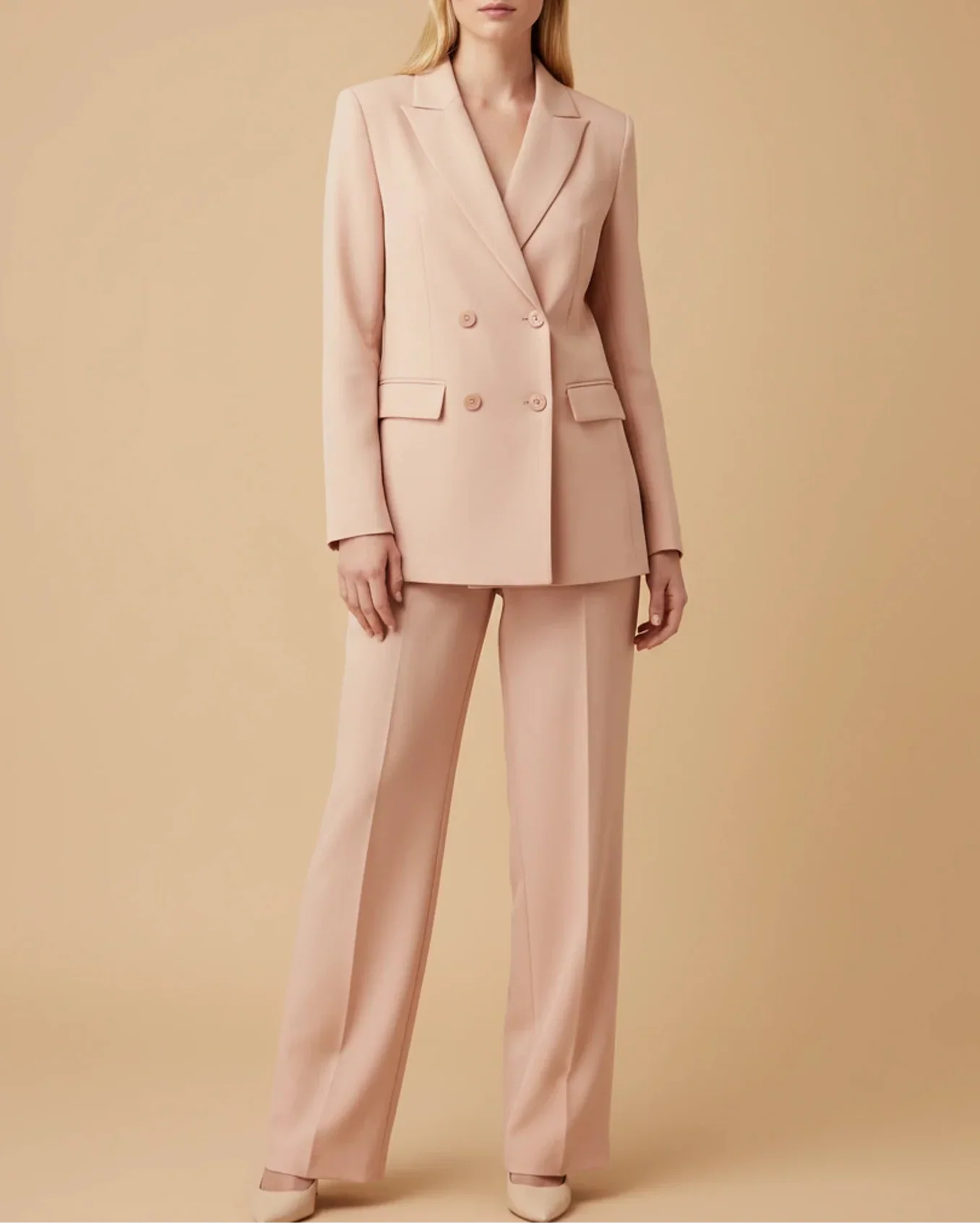 Costume Pantalon Femme Double Boutonnage Avec Blazer Tailleur Pantalon Droit Pour Bureau