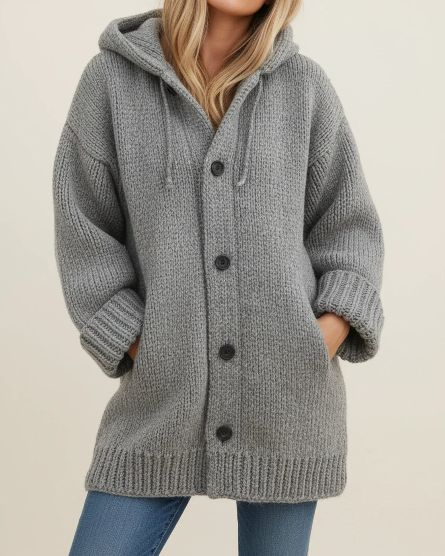 Cardigan Femme Capuche Chaud pour L'hiver Veste Tricot Boutons Devant Oversize Confortable et Polyvalente