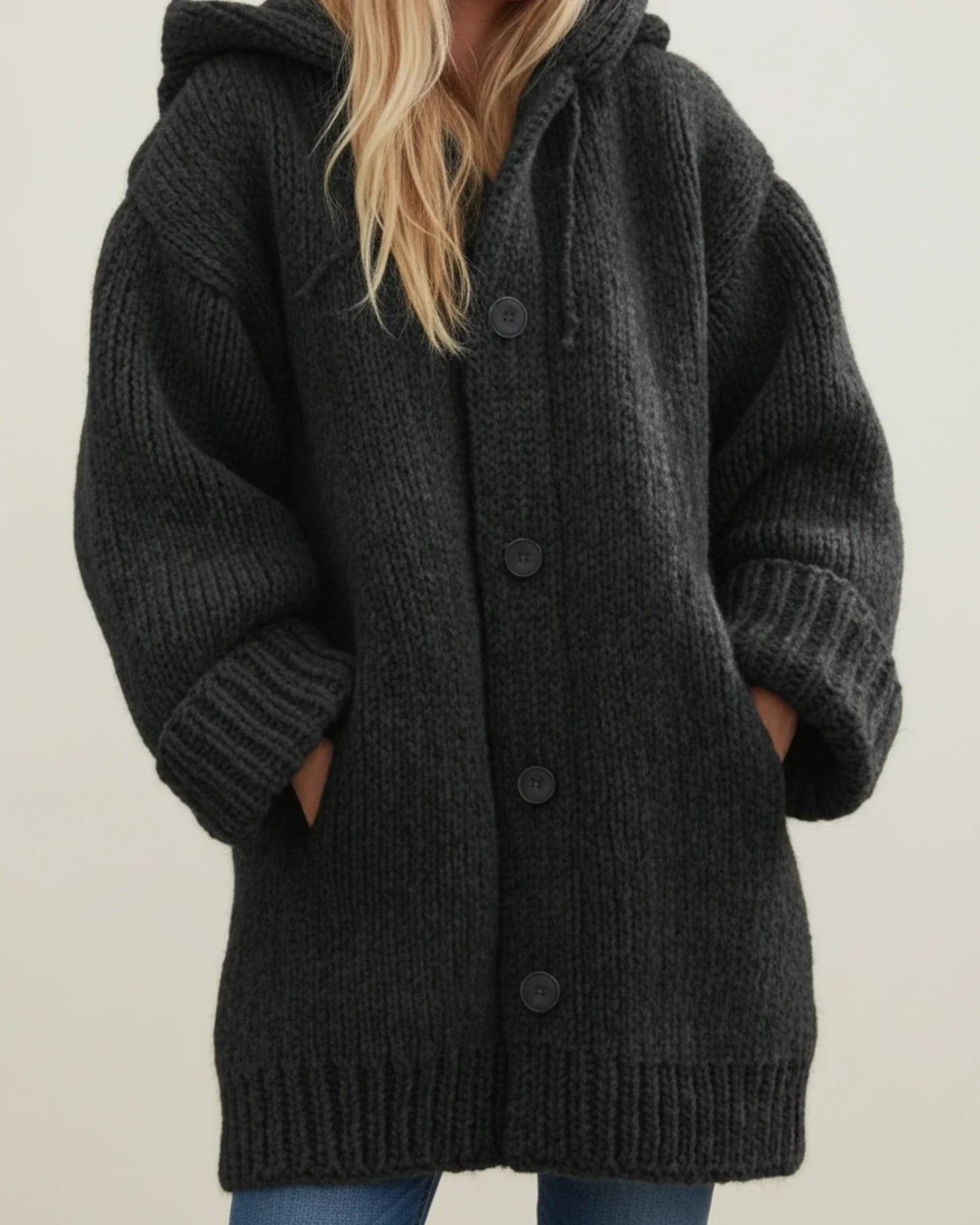 Cardigan Femme Capuche Chaud pour L'hiver Veste Tricot Boutons Devant Oversize Confortable et Polyvalente