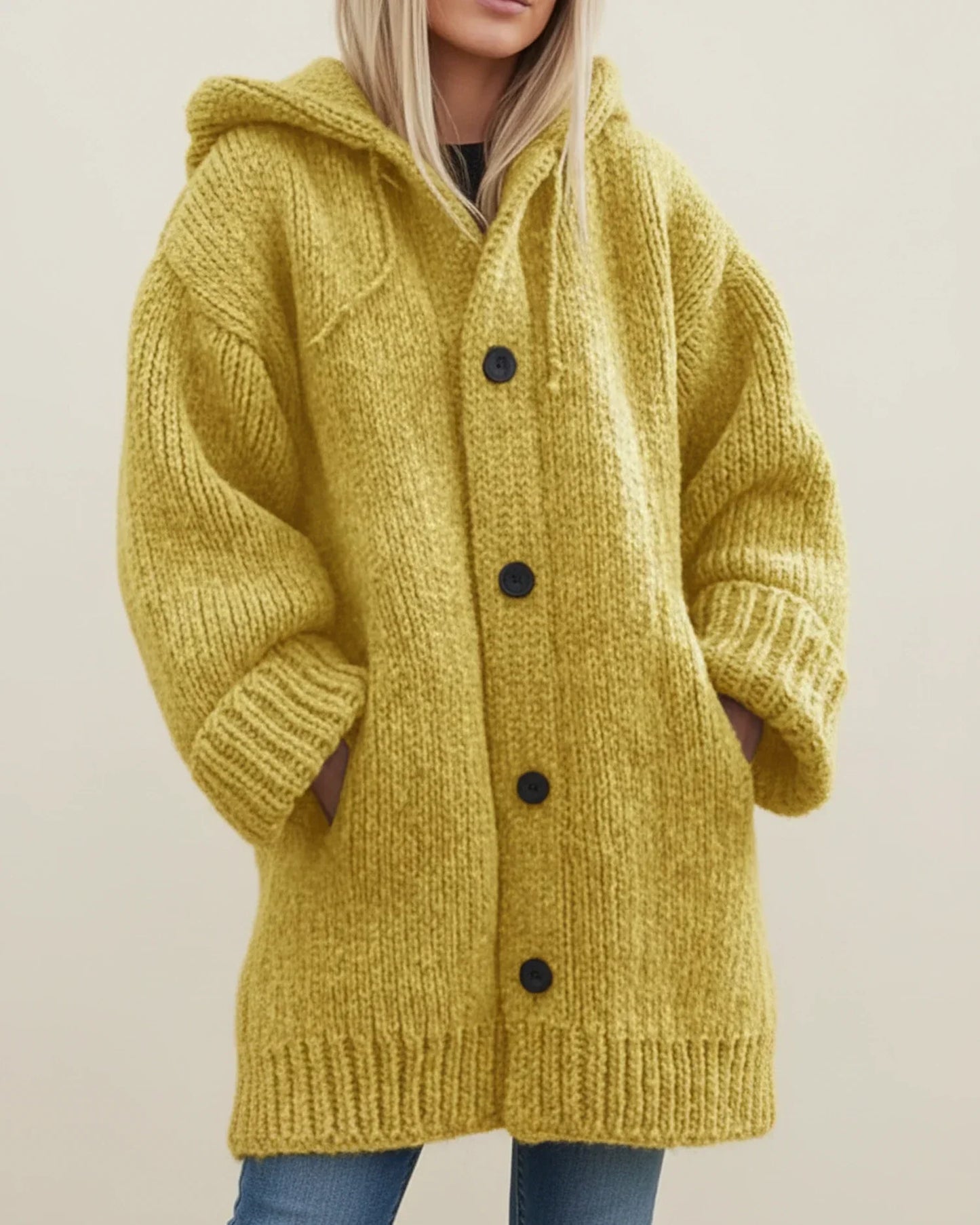 Cardigan Femme Capuche Chaud pour L'hiver Veste Tricot Boutons Devant Oversize Confortable et Polyvalente