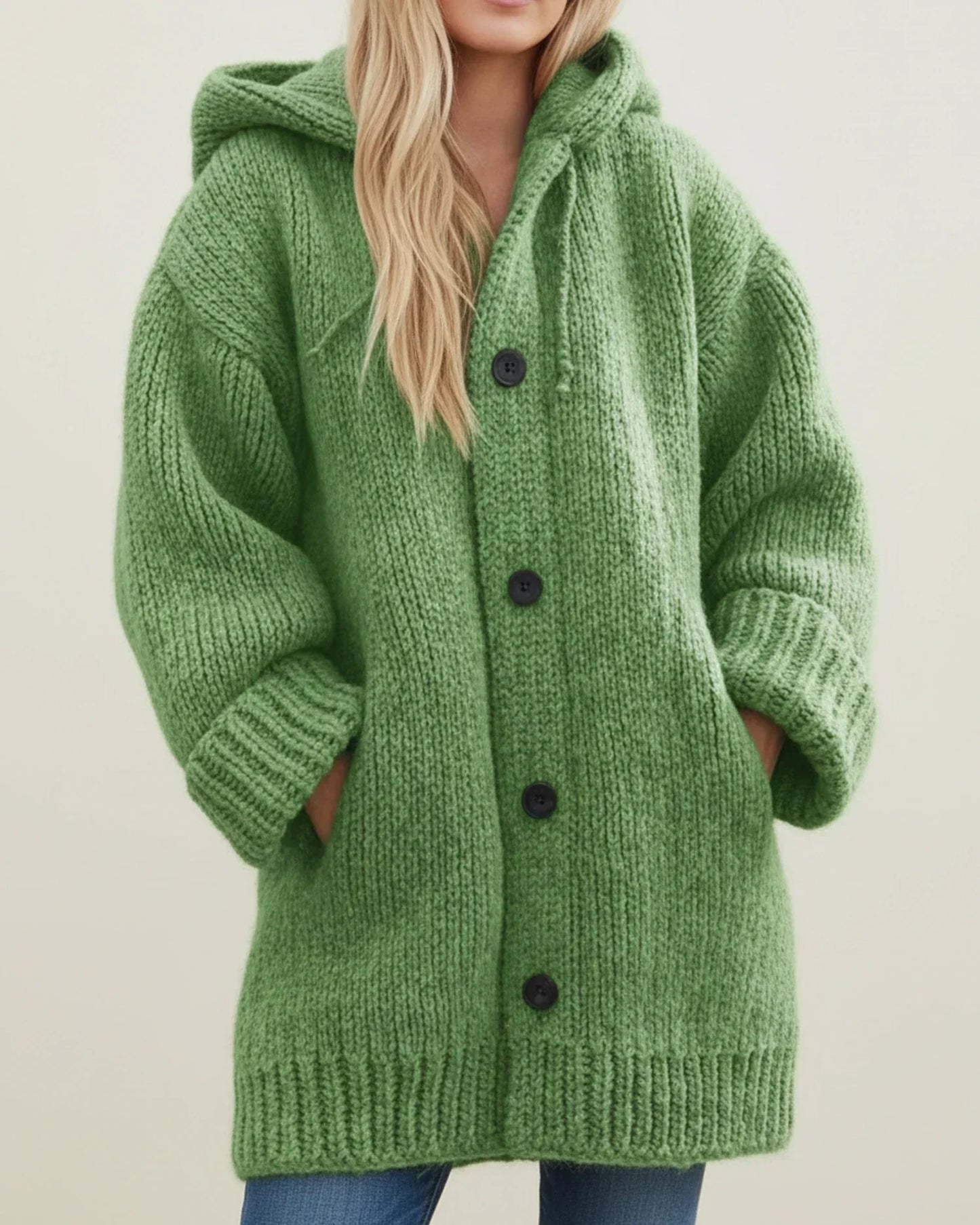 Cardigan Femme Capuche Chaud pour L'hiver Veste Tricot Boutons Devant Oversize Confortable et Polyvalente